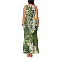 Green Polynesian Tribal Frangipani Tropical Vibe Family Matching Tank Maxi Dress and Hawaiian Shirt