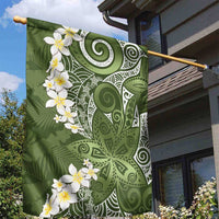 Green Polynesian Tribal Frangipani Tropical Vibe Garden Flag