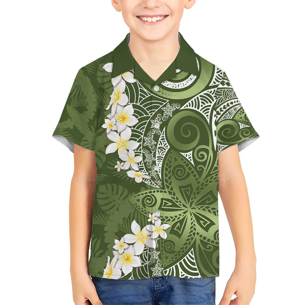 Green Polynesian Tribal Frangipani Tropical Vibe Hawaiian Shirt