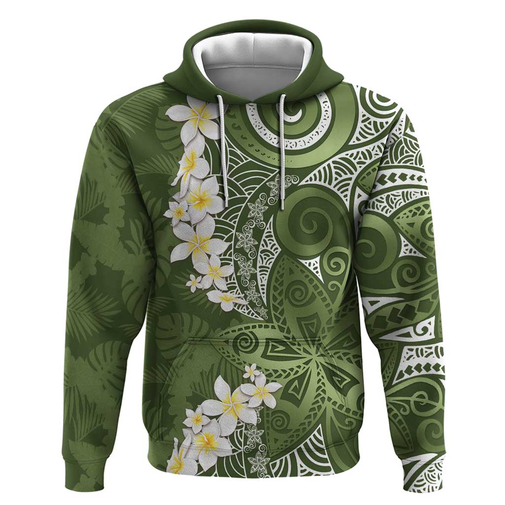 Green Polynesian Tribal Frangipani Tropical Vibe Hoodie