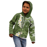 Green Polynesian Tribal Frangipani Tropical Vibe Kid Hoodie