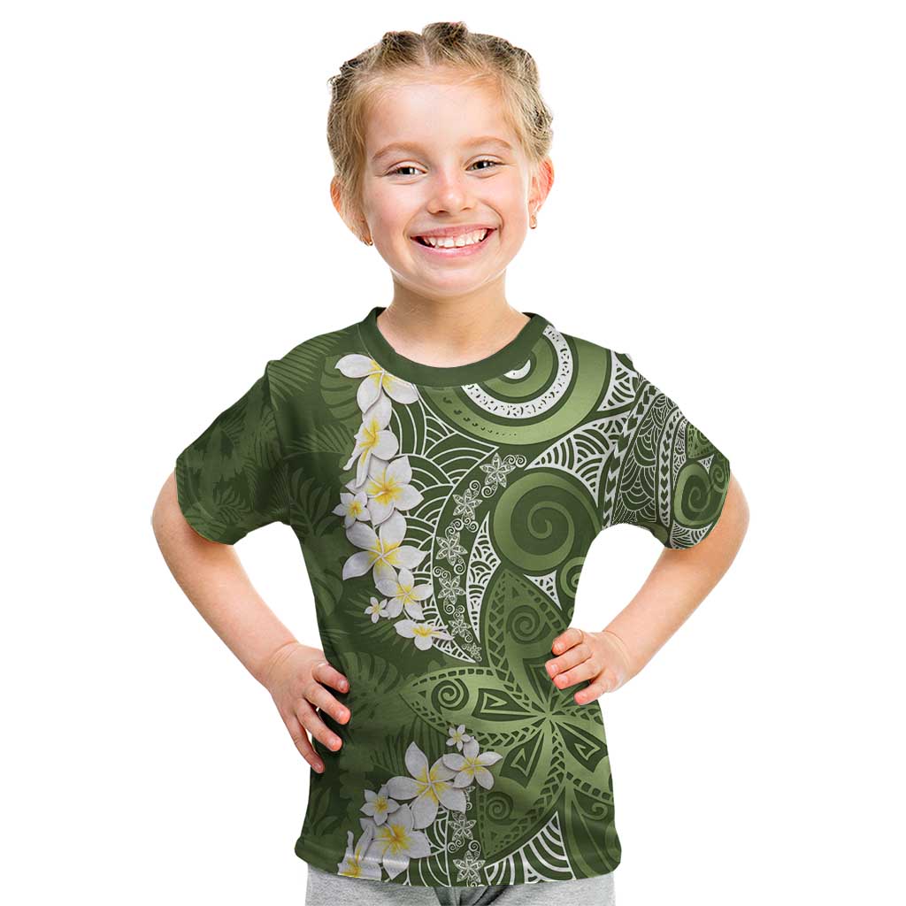 Green Polynesian Tribal Frangipani Tropical Vibe Kid T Shirt