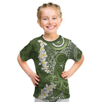 Green Polynesian Tribal Frangipani Tropical Vibe Kid T Shirt