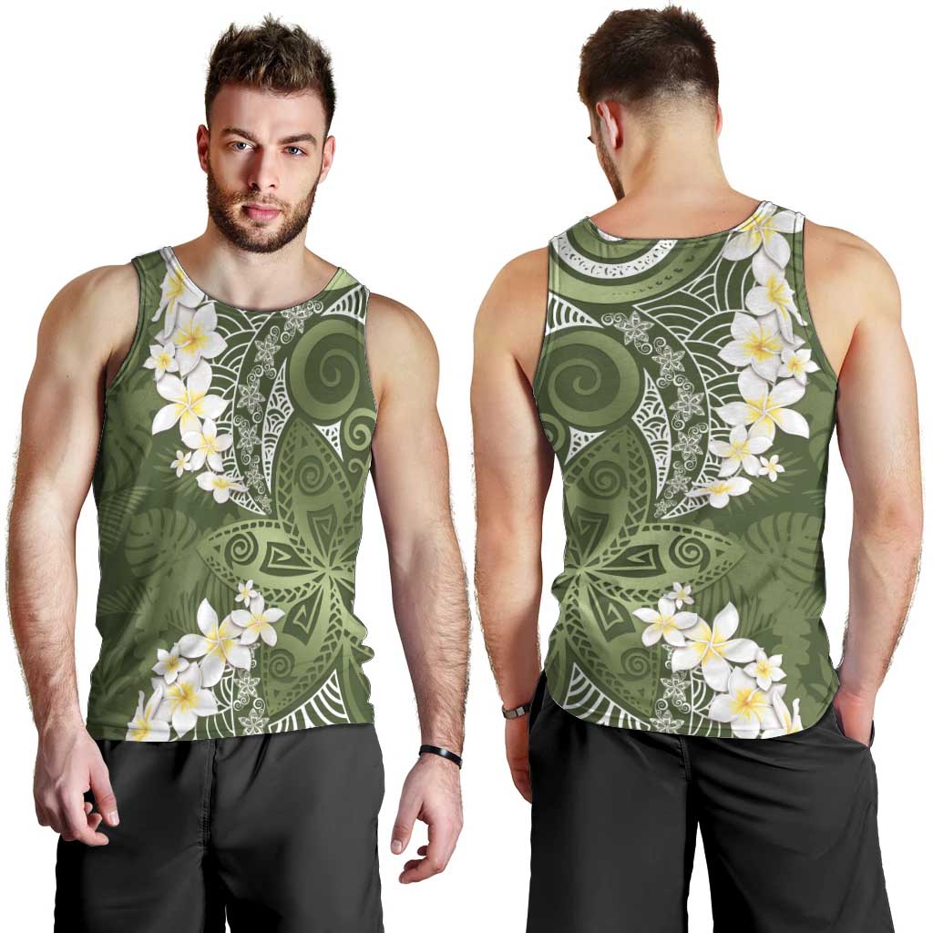 Green Polynesian Tribal Frangipani Tropical Vibe Men Tank Top
