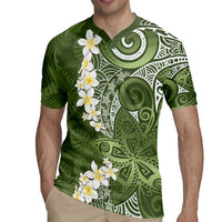 Green Polynesian Tribal Frangipani Tropical Vibe Rugby Jersey