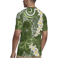 Green Polynesian Tribal Frangipani Tropical Vibe Rugby Jersey