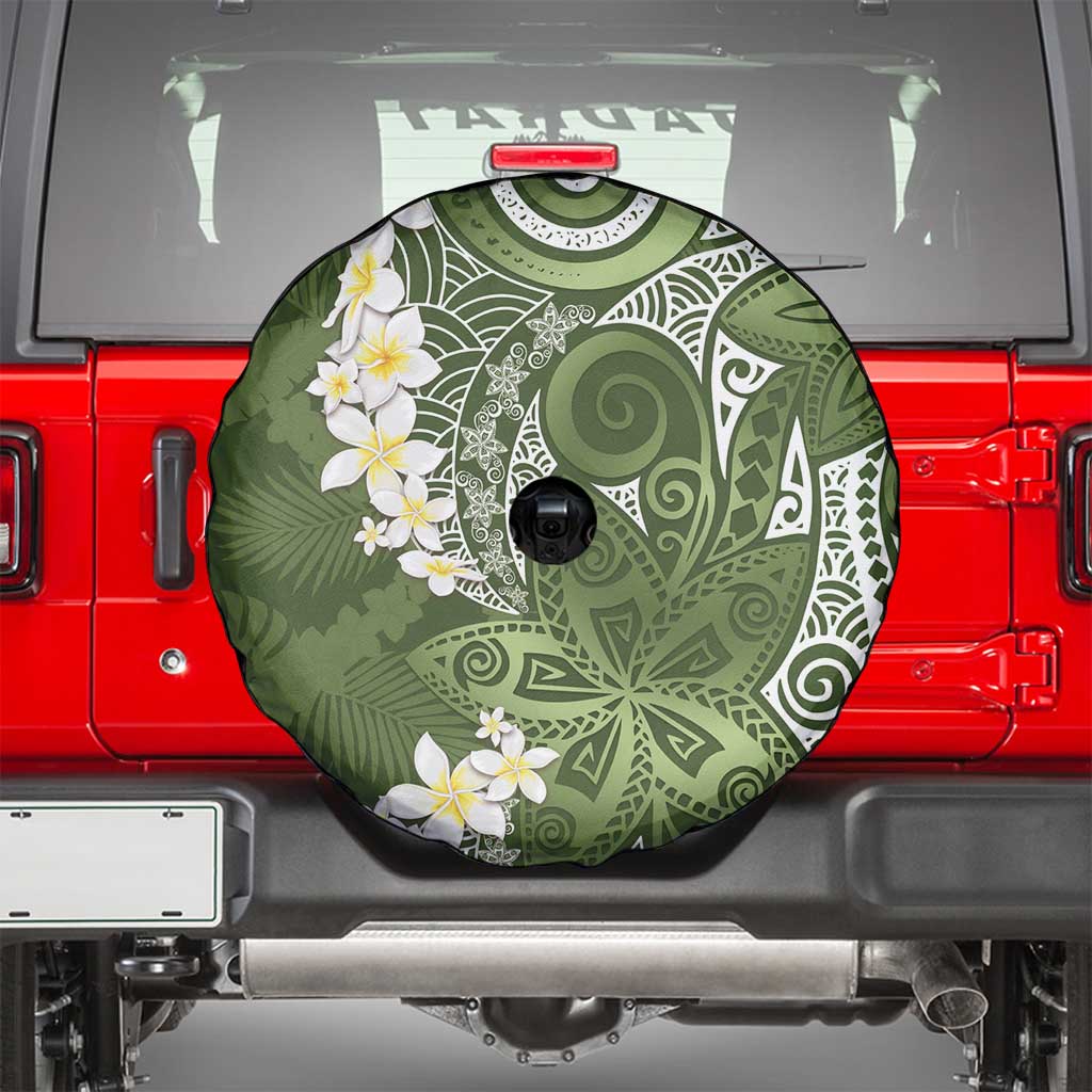 Green Polynesian Tribal Frangipani Tropical Vibe Spare Tire Cover