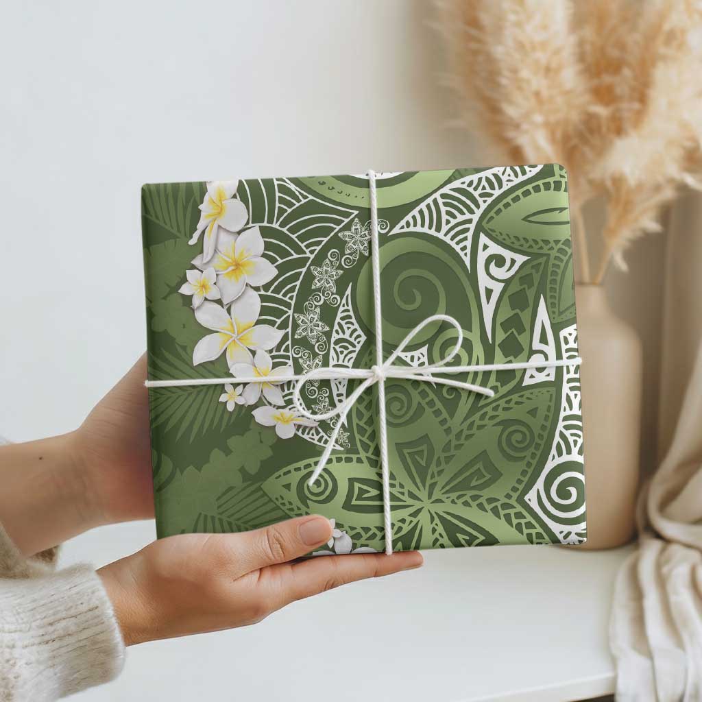 Green Polynesian Tribal Frangipani Tropical Vibe Wrapping Paper - Polynesian Pride