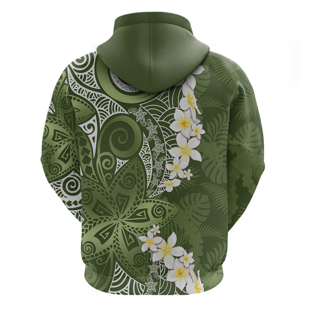 Green Polynesian Tribal Frangipani Tropical Vibe Zip Hoodie LT14 - Polynesian Pride