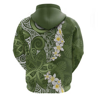Green Polynesian Tribal Frangipani Tropical Vibe Zip Hoodie LT14 - Polynesian Pride