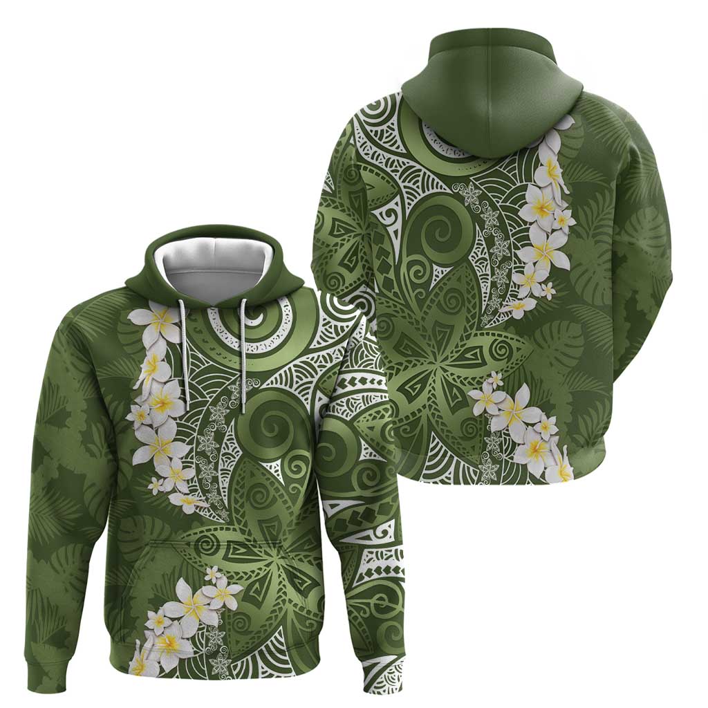 Green Polynesian Tribal Frangipani Tropical Vibe Zip Hoodie LT14 - Polynesian Pride