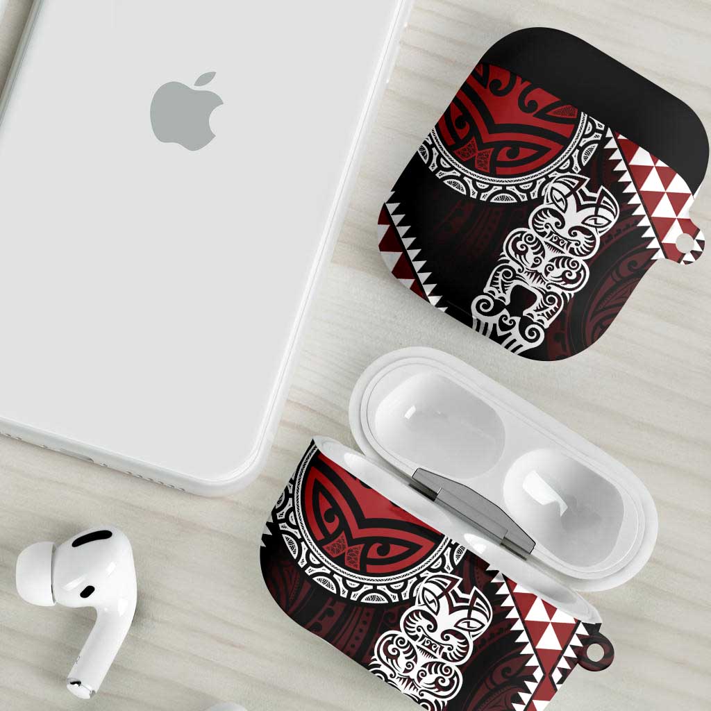 Red Aotearoa Niho Taniwha AirPods Case Maori Mythology Tooth - Taniko Motifs - Polynesian Pride