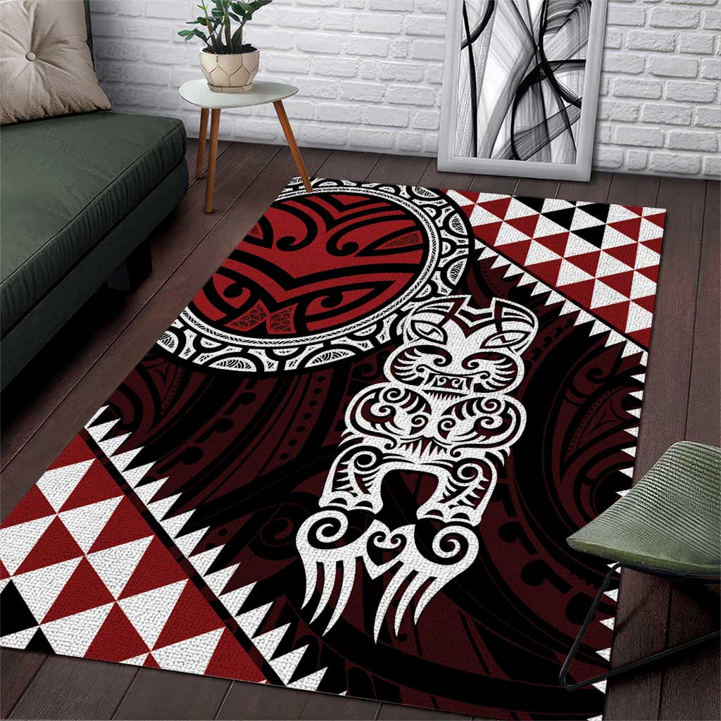 Red Aotearoa Niho Taniwha Area Rug Maori Mythology Tooth - Taniko Motifs