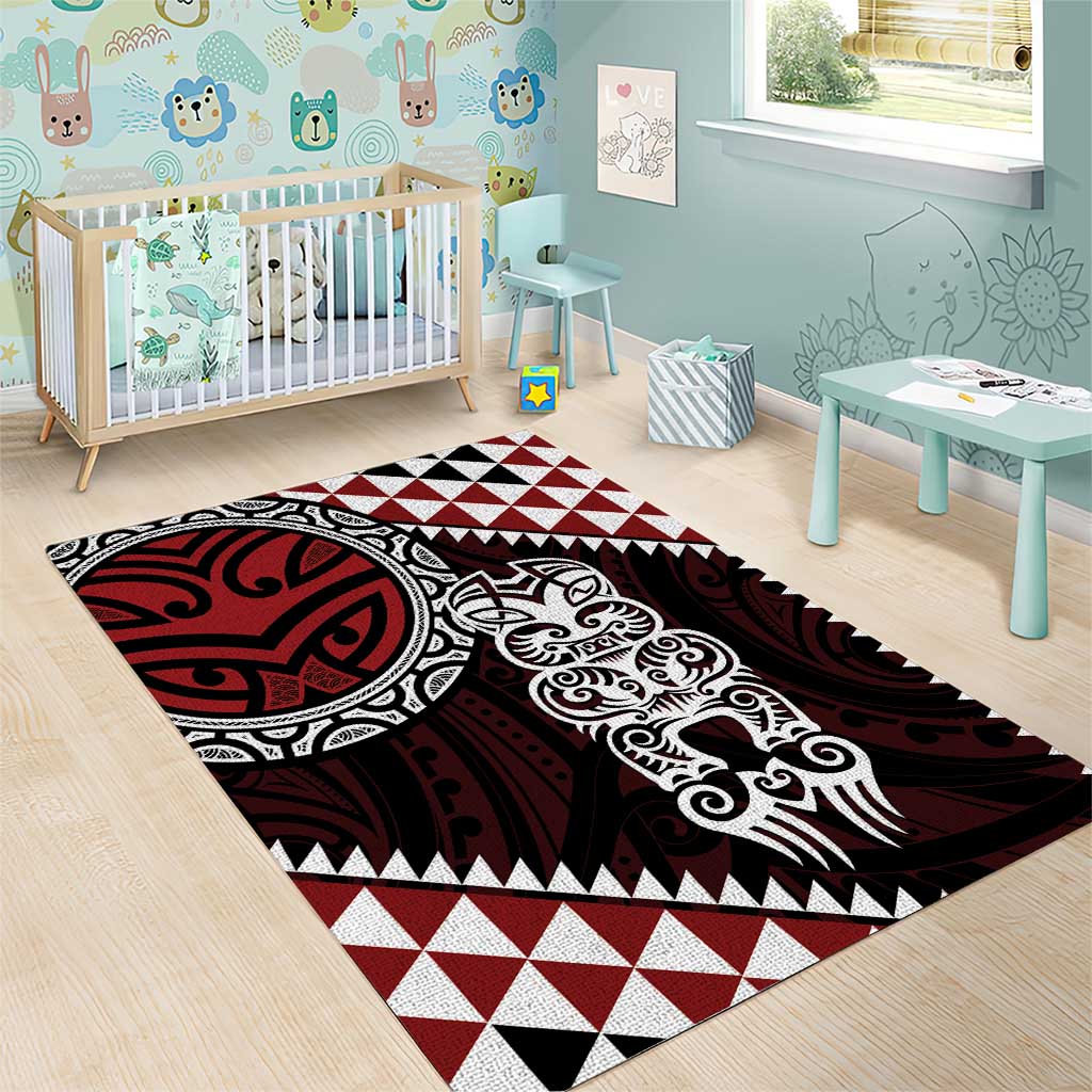 Red Aotearoa Niho Taniwha Area Rug Maori Mythology Tooth - Taniko Motifs