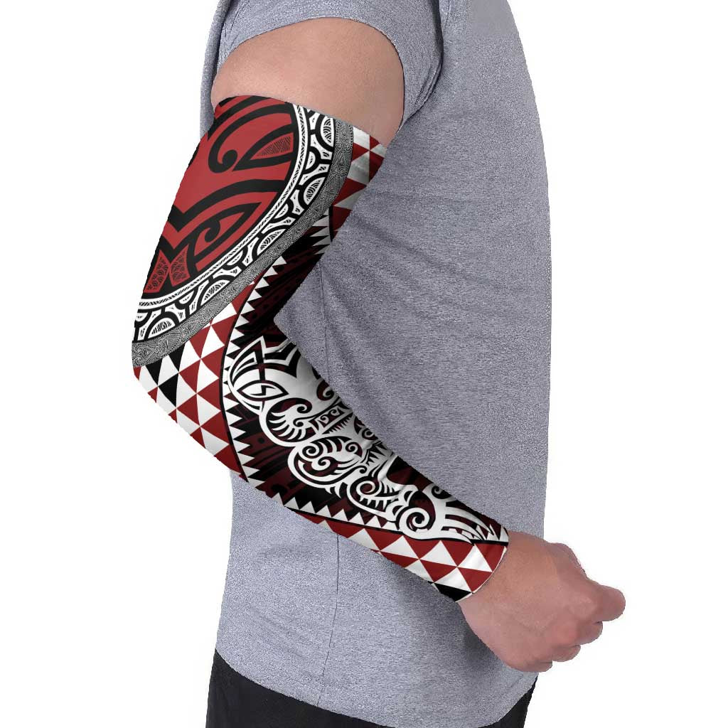 Red Aotearoa Niho Taniwha Arm Sleeves Maori Mythology Tooth - Taniko Motifs - Polynesian Pride
