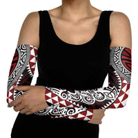 Red Aotearoa Niho Taniwha Arm Sleeves Maori Mythology Tooth - Taniko Motifs - Polynesian Pride