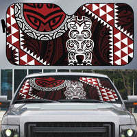 Red Aotearoa Niho Taniwha Auto Sun Shade Maori Mythology Tooth - Taniko Motifs LT14 Red - Polynesian Pride