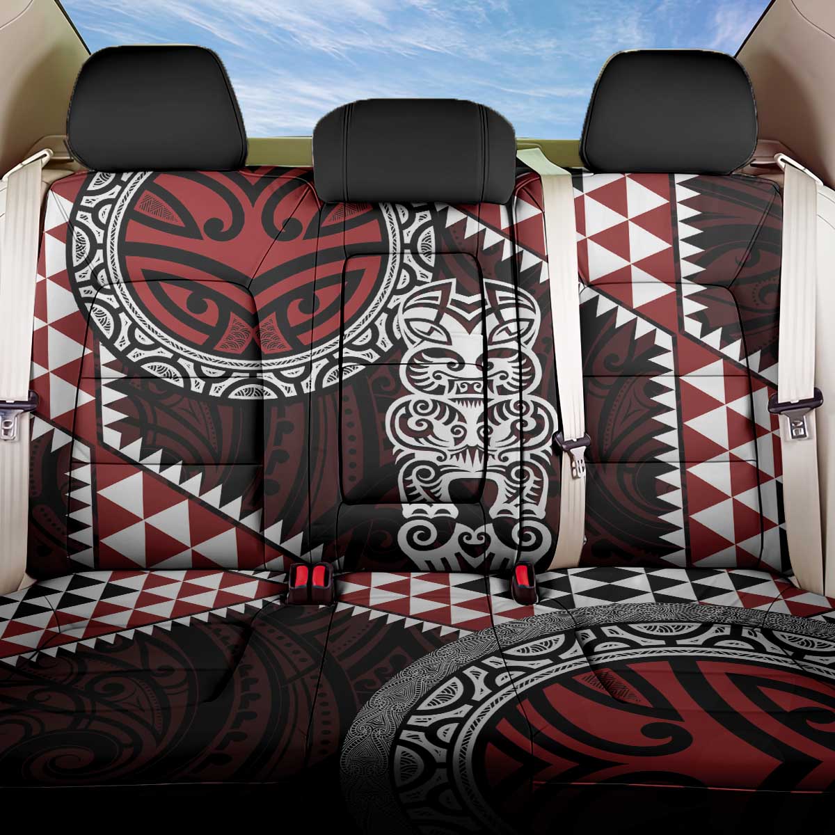 Red Aotearoa Niho Taniwha Back Car Seat Cover Maori Mythology Tooth - Taniko Motifs