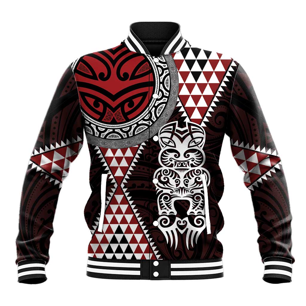 Red Aotearoa Niho Taniwha Baseball Jacket Maori Mythology Tooth - Taniko Motifs