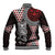 Red Aotearoa Niho Taniwha Baseball Jacket Maori Mythology Tooth - Taniko Motifs