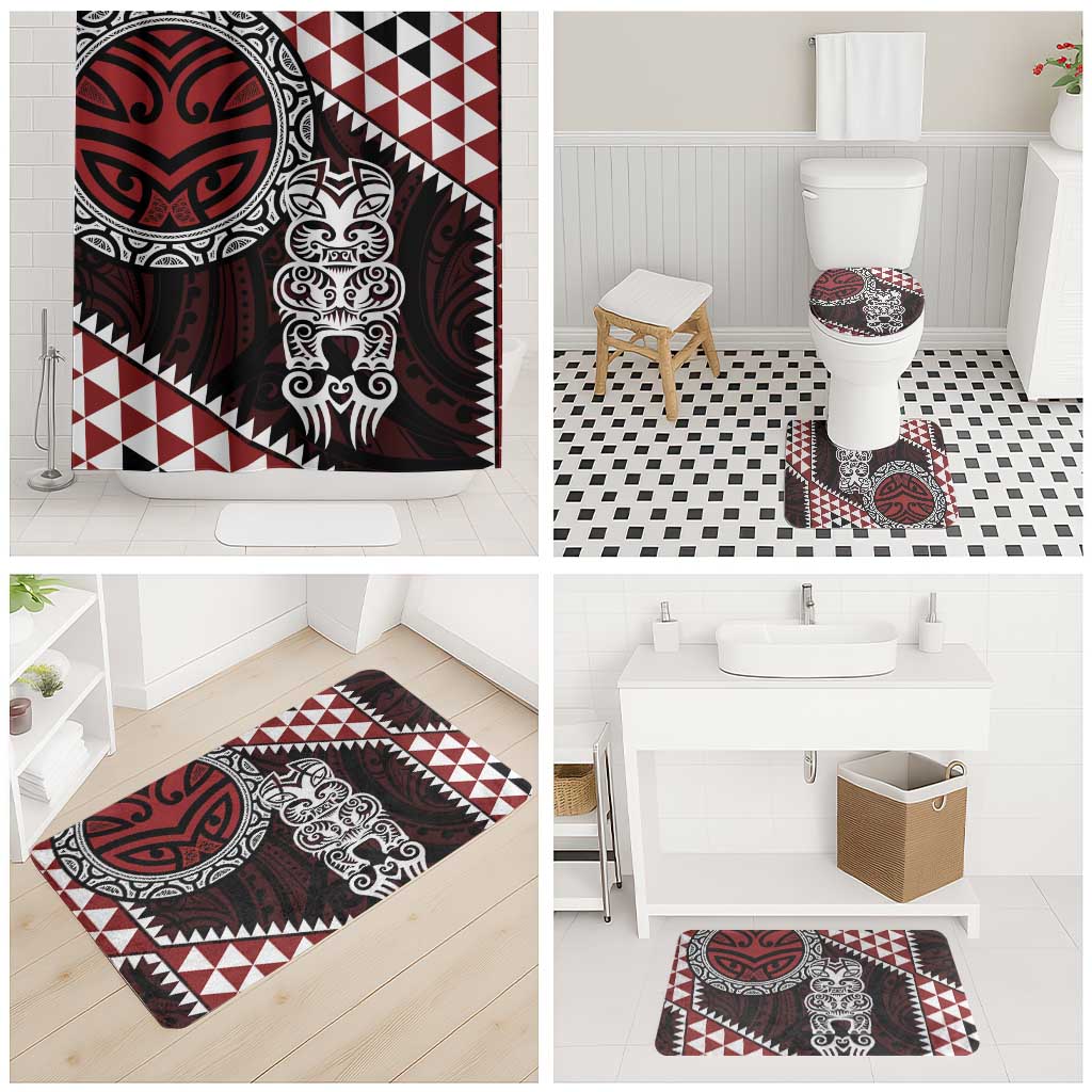 Red Aotearoa Niho Taniwha Bathroom Set Maori Mythology Tooth - Taniko Motifs - Polynesian Pride