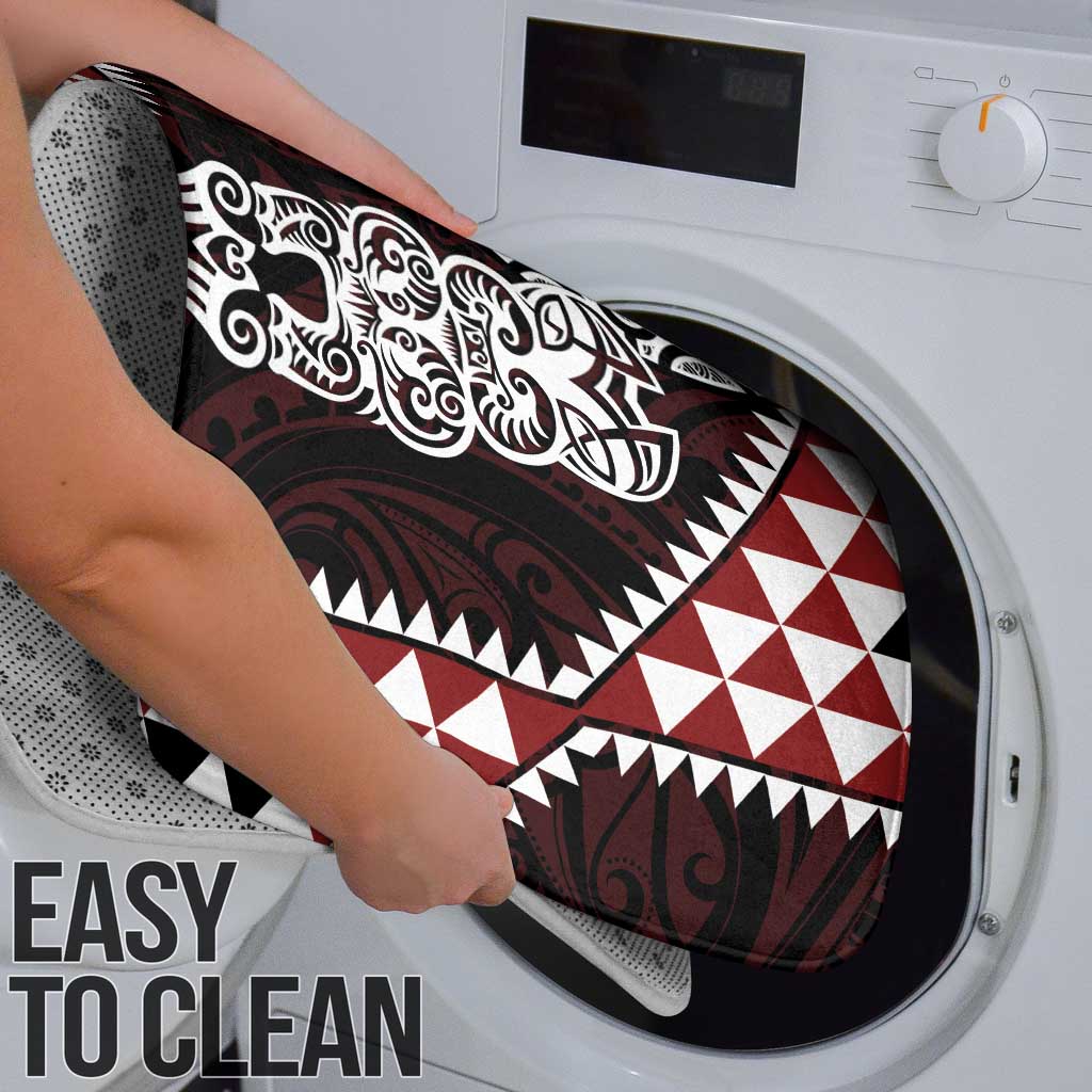 Red Aotearoa Niho Taniwha Bathroom Set Maori Mythology Tooth - Taniko Motifs - Polynesian Pride