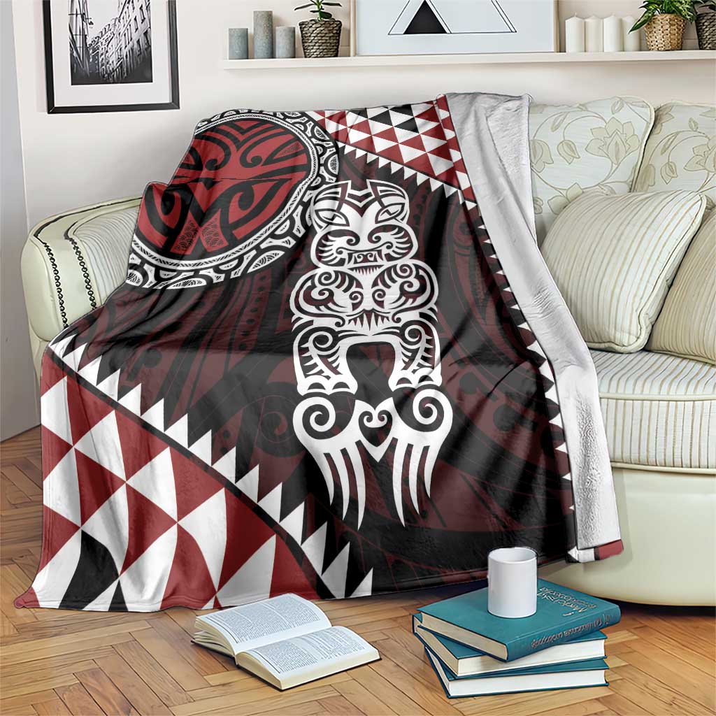 Red Aotearoa Niho Taniwha Blanket Maori Mythology Tooth - Taniko Motifs