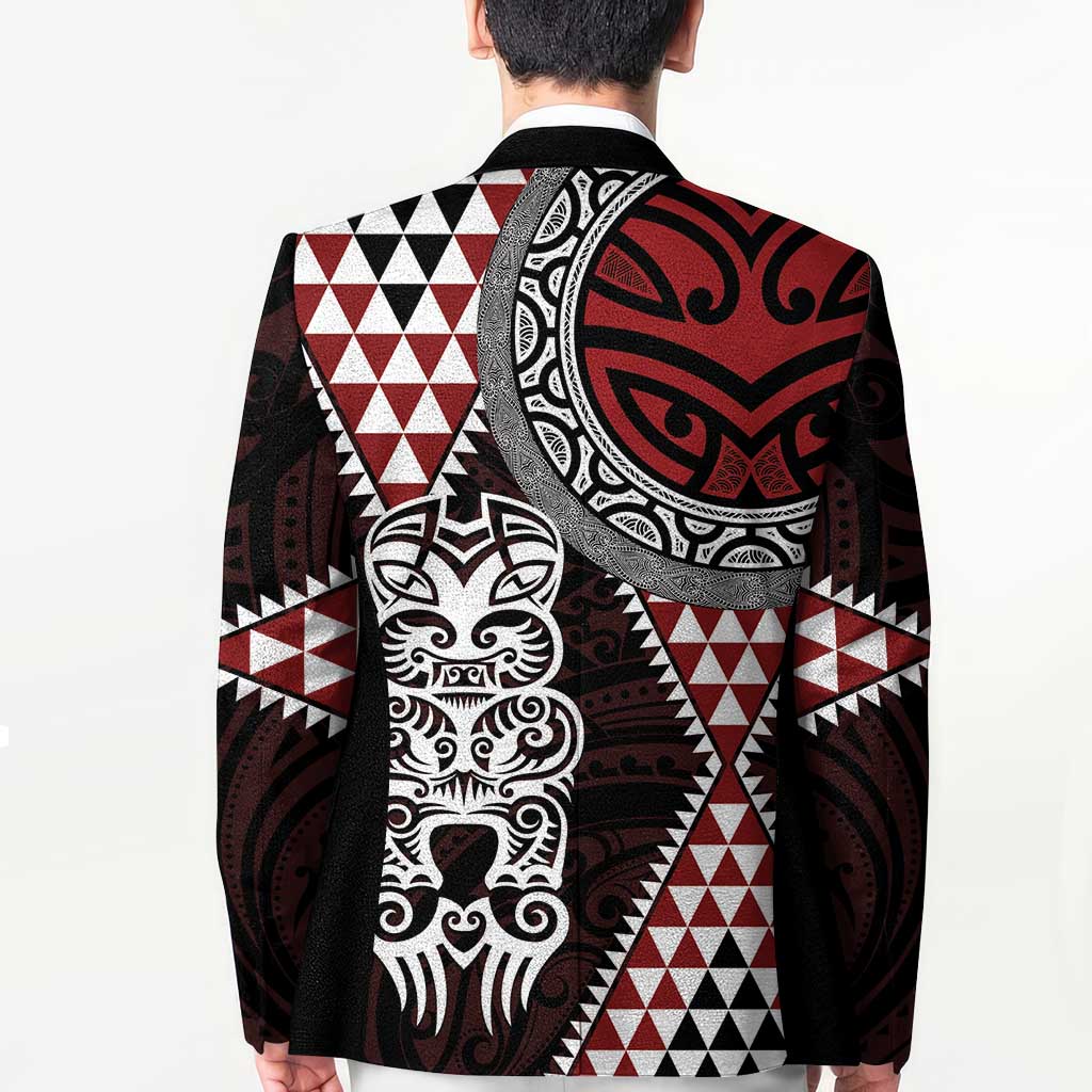 Red Aotearoa Niho Taniwha Blazer Maori Mythology Tooth - Taniko Motifs - Polynesian Pride
