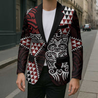 Red Aotearoa Niho Taniwha Blazer Maori Mythology Tooth - Taniko Motifs - Polynesian Pride