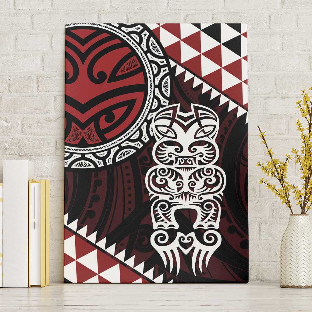 Red Aotearoa Niho Taniwha Canvas Wall Art Maori Mythology Tooth - Taniko Motifs