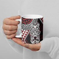 Red Aotearoa Niho Taniwha Ceramic Mug Maori Mythology Tooth - Taniko Motifs - Polynesian Pride