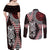 Red Aotearoa Niho Taniwha Couples Matching Off Shoulder Maxi Dress and Long Sleeve Button Shirt Maori Mythology Tooth - Taniko Motifs