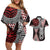 Red Aotearoa Niho Taniwha Couples Matching Off Shoulder Short Dress and Hawaiian Shirt Maori Mythology Tooth - Taniko Motifs