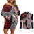 Red Aotearoa Niho Taniwha Couples Matching Off Shoulder Short Dress and Long Sleeve Button Shirt Maori Mythology Tooth - Taniko Motifs