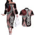 Red Aotearoa Niho Taniwha Couples Matching Off The Shoulder Long Sleeve Dress and Hawaiian Shirt Maori Mythology Tooth - Taniko Motifs