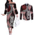 Red Aotearoa Niho Taniwha Couples Matching Off The Shoulder Long Sleeve Dress and Long Sleeve Button Shirt Maori Mythology Tooth - Taniko Motifs