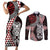 Red Aotearoa Niho Taniwha Couples Matching Short Sleeve Bodycon Dress and Long Sleeve Button Shirt Maori Mythology Tooth - Taniko Motifs