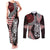 Red Aotearoa Niho Taniwha Couples Matching Tank Maxi Dress and Long Sleeve Button Shirt Maori Mythology Tooth - Taniko Motifs