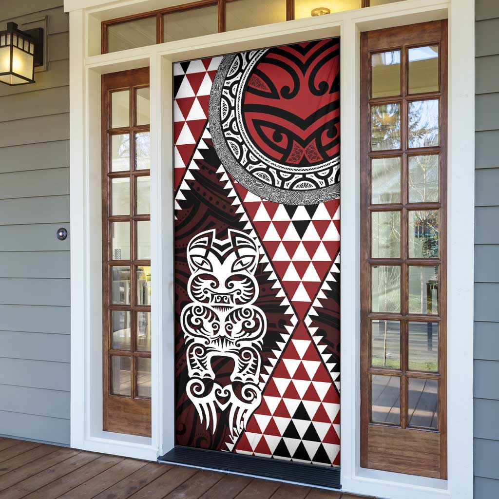 Red Aotearoa Niho Taniwha Door Cover Maori Mythology Tooth - Taniko Motifs - Polynesian Pride