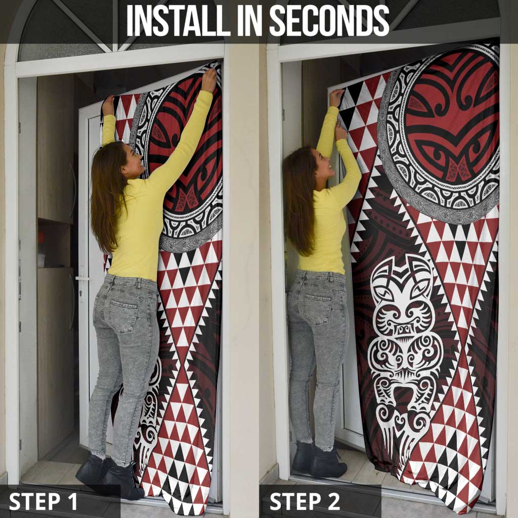 Red Aotearoa Niho Taniwha Door Cover Maori Mythology Tooth - Taniko Motifs - Polynesian Pride