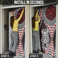 Red Aotearoa Niho Taniwha Door Cover Maori Mythology Tooth - Taniko Motifs - Polynesian Pride