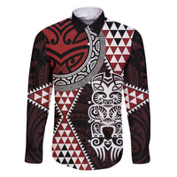 Red Aotearoa Niho Taniwha Family Matching Puletasi and Hawaiian Shirt Maori Mythology Tooth - Taniko Motifs
