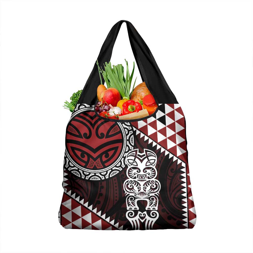 Red Aotearoa Niho Taniwha Grocery Bag Maori Mythology Tooth - Taniko Motifs