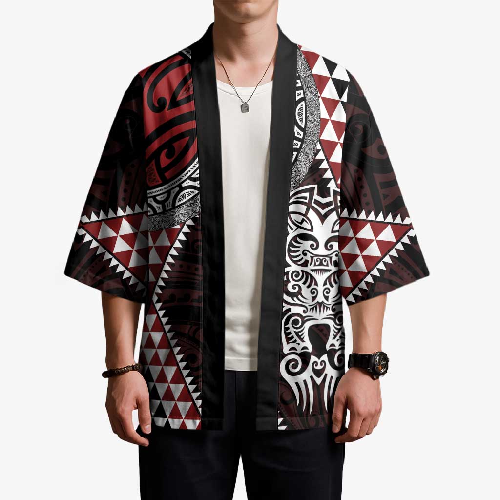 Red Aotearoa Niho Taniwha Kimono Maori Mythology Tooth - Taniko Motifs - Polynesian Pride