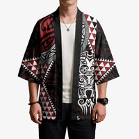 Red Aotearoa Niho Taniwha Kimono Maori Mythology Tooth - Taniko Motifs - Polynesian Pride