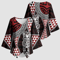 Red Aotearoa Niho Taniwha Kimono Sleeve Blouse Maori Mythology Tooth - Taniko Motifs - Polynesian Pride