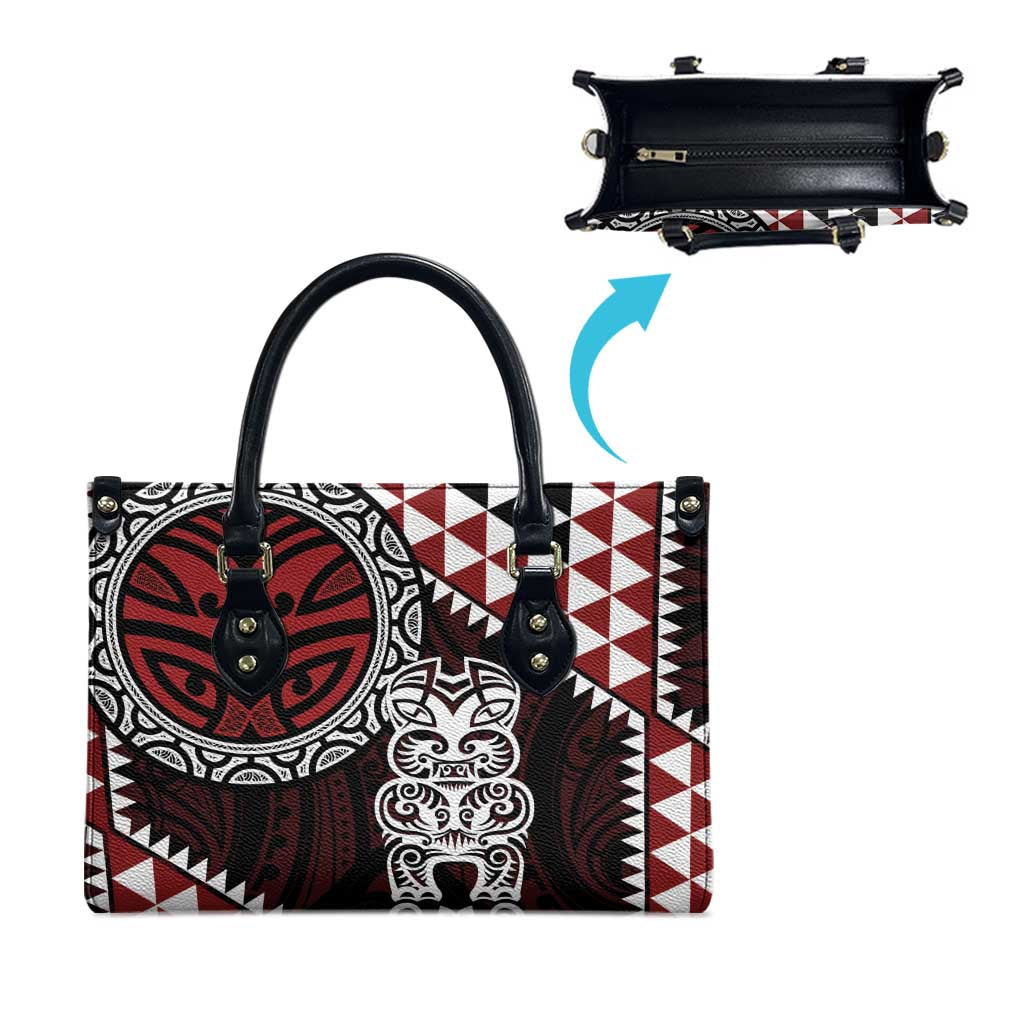 Red Aotearoa Niho Taniwha Leather Bag Maori Mythology Tooth - Taniko Motifs - Polynesian Pride