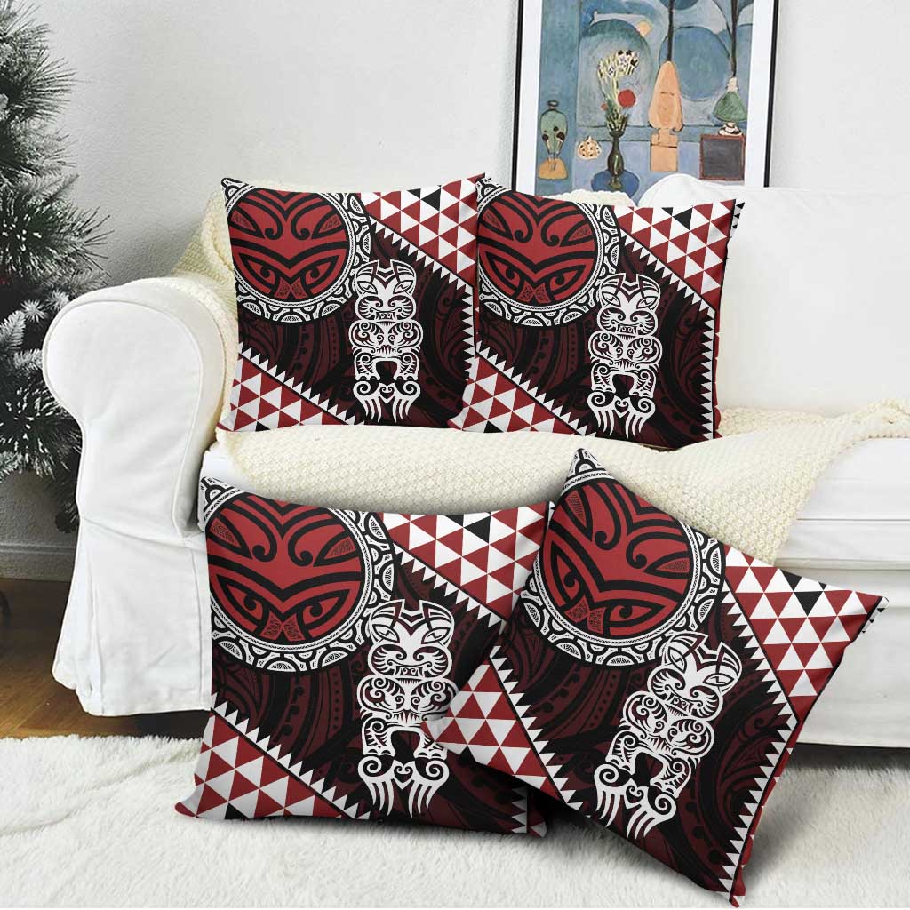 Red Aotearoa Niho Taniwha Pillow Cover Maori Mythology Tooth - Taniko Motifs - Polynesian Pride