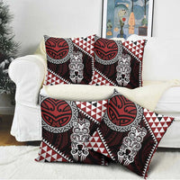 Red Aotearoa Niho Taniwha Pillow Cover Maori Mythology Tooth - Taniko Motifs - Polynesian Pride