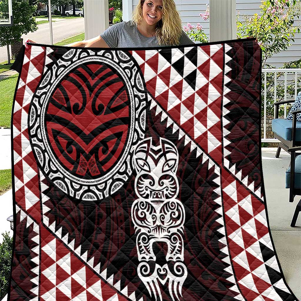 Red Aotearoa Niho Taniwha Quilt Maori Mythology Tooth - Taniko Motifs